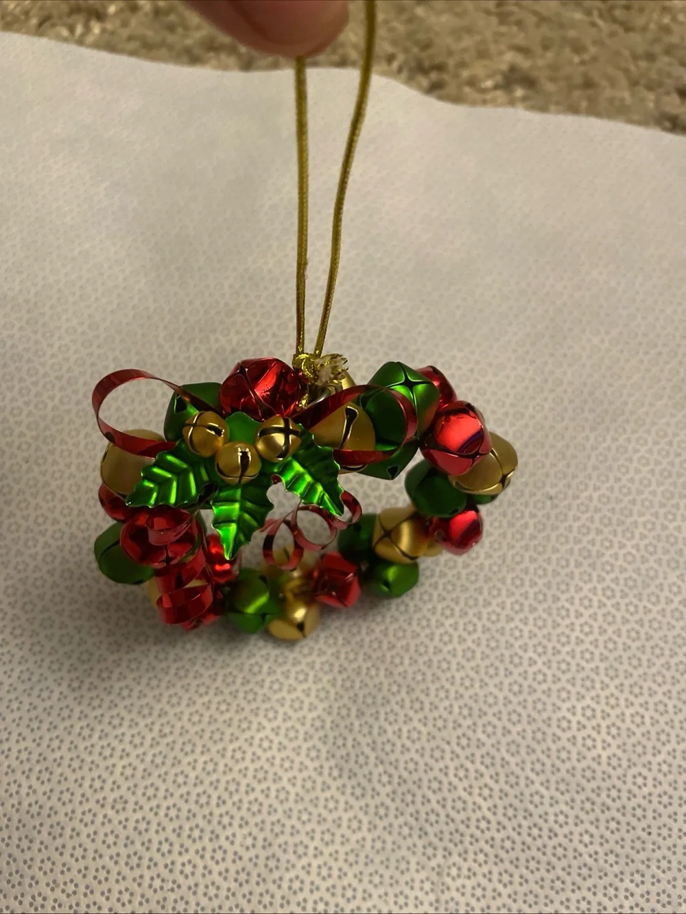 Festive Red, Green & Gold Jingle Bell Wreath Pendant
